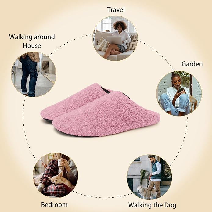 QFH Womens & Mens Cozy House Slippers - Portable Travel Shoes with Flexible Rubber Sole & Soft Velvet Lining