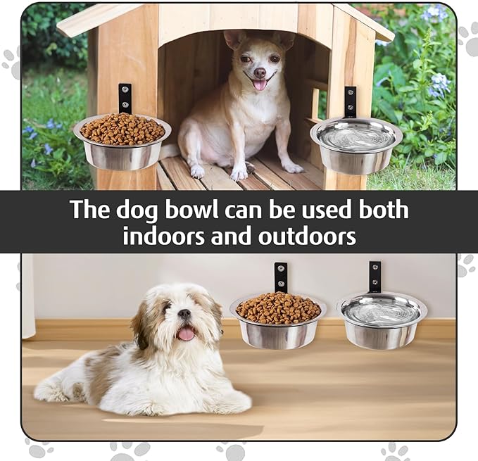 Hamiledyi 4 Pack Wall Mounted Elevated Dog Bowls - Adjustable Height Stainless Steel Raised Food & Water Bowls with Collapsible Stand for Medium & Large Dogs & Cats (M)