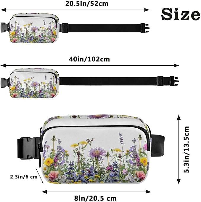 Spring Wild Flowers Fanny Pack for Women Men Water Resistant Fashion Waist Packs with Adjustable Strap Belt Bag for Travel Workout Jogging Hiking 21220005