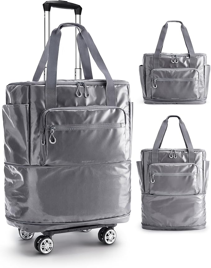 BAGSMART Rolling Duffle Bag with Wheels, Travel Duffel Luggage Bag for Women, Water Repellent Heavy Duty for Travel Camp, Grey, Medium, 48L