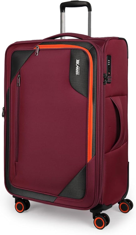 28 inch Luggage with Spinner Wheels,Large Softside Expandable 20% Checked Luggage w/TSA LOCK,Lightweight Durable Rolling Luggage for Men/Women（Burgundy,28in）