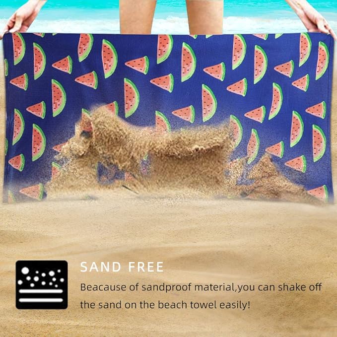 2 Pack Microfiber Beach Towel Set Oversized Large Quick Dry Soft Sand Free Cute Watermelon Design 30×60 inch Beach Towels for Kids Women Men Pool Swim Beach Essentials Accessories -Blue