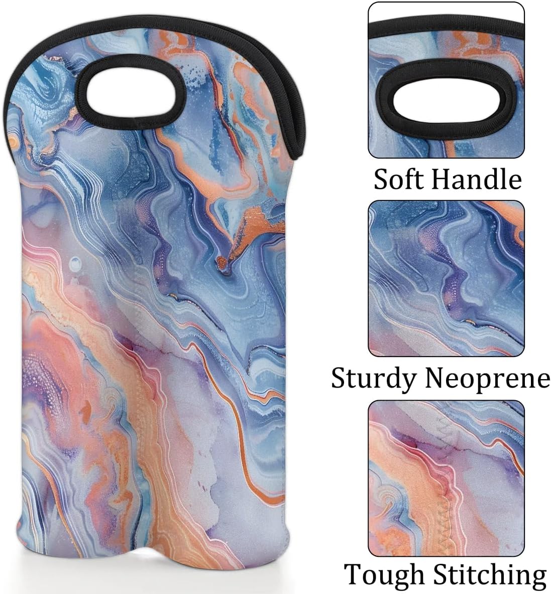 Wine Carrier Tote Personalized Bag for 2 Bottles - Neoprene Wine Bottle Holder with Carry Handle, Wine Protective Bag Insulated Bag Beer Cans Water Bottle Holder for Travel Picnic,Style26