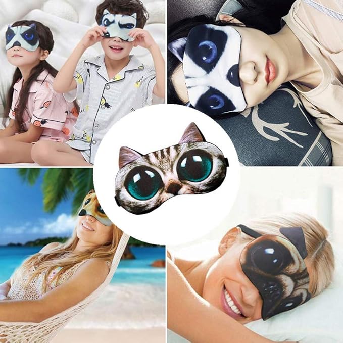 Cute Animal 3D Funny Sleep Eye Mask Eye Cover for Women, Cat Dog Soft Blindfold Sleeping Mask Eyeshade for Plane Travel Office Nap (2 Pack)