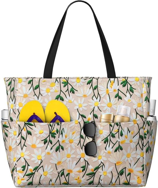 Large Beach Bag for Women Waterproof Foldable Travel Shoulder Tote Bag with Pocket for Weekender Pool Vacation