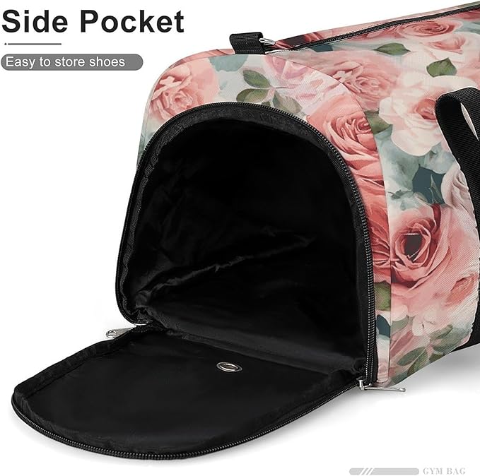 Soft Color Pale Faded Mix of Roses Gym Bag Lightweight ，Travel Duffle Bag with Shoe Compartment，Gym Bag for Women for Overnight, Weekend, Yoga, Gym, Business Trips, Sport And Hospital.