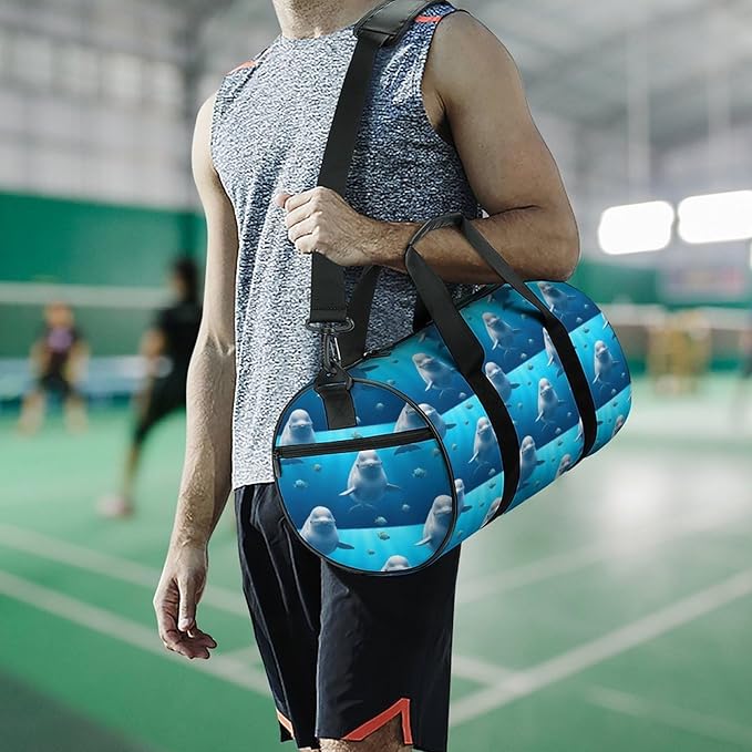Basketball Football Weekender Bag Cute Beluga Whale Blue Art Carry on Beach Yoga Overnight Luggage Bag Sports Gym Bags for Men Women