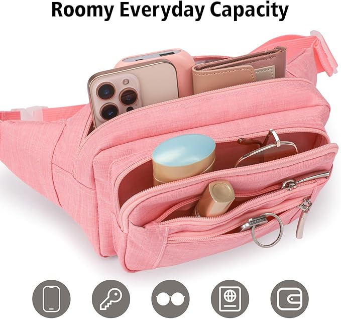 Packism Fanny Packs for Women Men - 6 Pockets Large Crossbody Waist Bag with Adjustable Strap Belt Bag for Travel Running Hiking