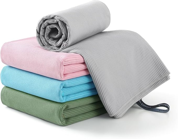 REDKISS 4 Pack Microfiber Beach Towels with Loop, 62x31 Inch Sand Free Quick Dry Camping Towels for Beach, Travel, Gym, Picnic-Multi Color