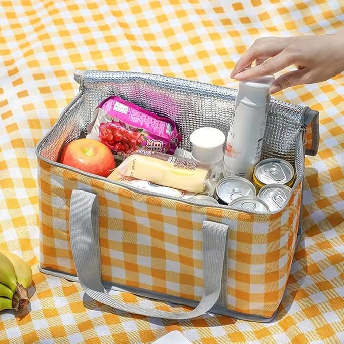 Insulated Picnic Bag Cooler Reusable, Beach Bag Cooler Bags with Zippered Top - Insulated Bag for Hot or Cold,Picnic Basket Collapsible, Picnic,Beach, Outdoor (13.8x7.9x7.9 in)