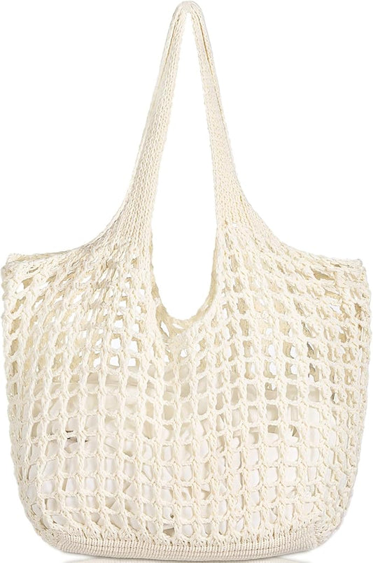WantGor Crochet Bags, Beach Mesh Tote Bag Womens Shoulder Shopping Handbag Casual Travel Totes Bag Foldable Hobo Bags