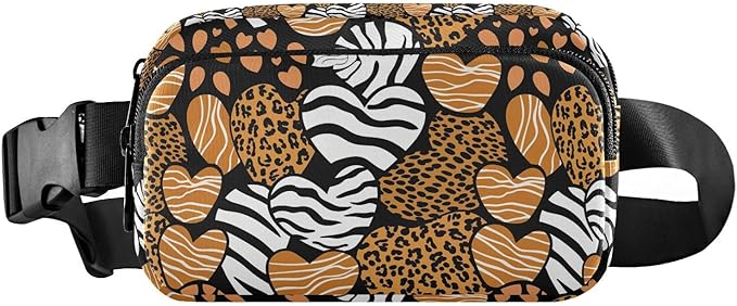 Leopard Zebra Print Heart Fanny Pack for Women Men Water Resistant Fashion Waist Packs with Adjustable Strap Belt Bag for Travel Workout Jogging Hiking 21219451
