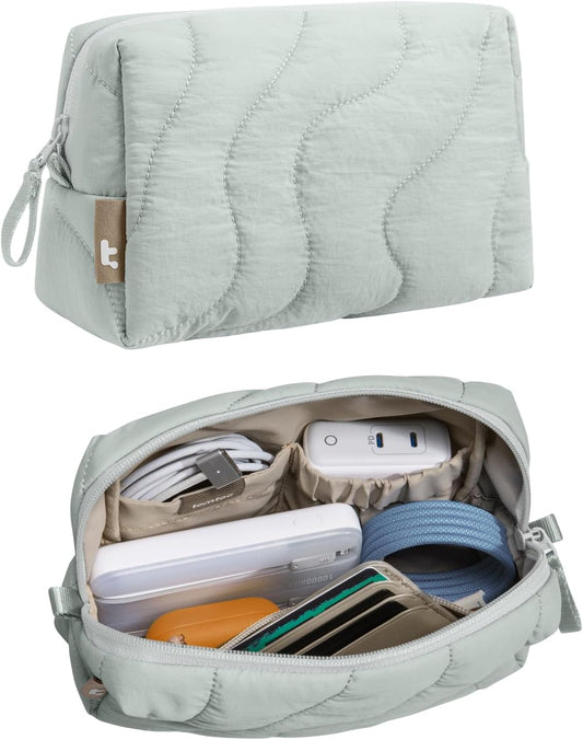 tomtoc Electronics Organizer Travel Case, Soft Puffy Organizer Bag Birthday Christmas Gifts Travel Essentials for Women Girls, Portable Accessory Tech Pouch Storage for Charger, Cord, Cable, Phone