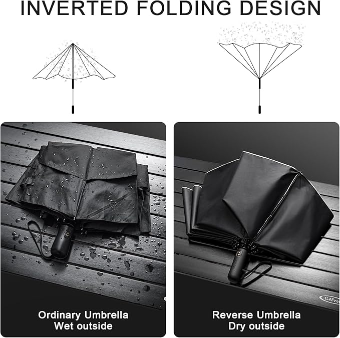G4Free 42/46/54/62 Inch Large Golf Umbrella Compact Reverse Travel Umbrella 10 Ribs Windproof for Rain Double Canopy Automatic Open Close
