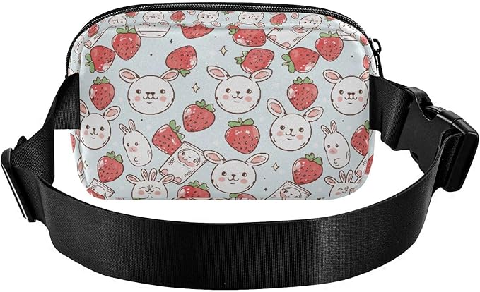 Kawaii Strawberry Bunny Rabbit Fanny Pack for Women Men Water Resistant Fashion Waist Packs with Adjustable Strap Belt Bag for Travel Workout Jogging Hiking 21219147