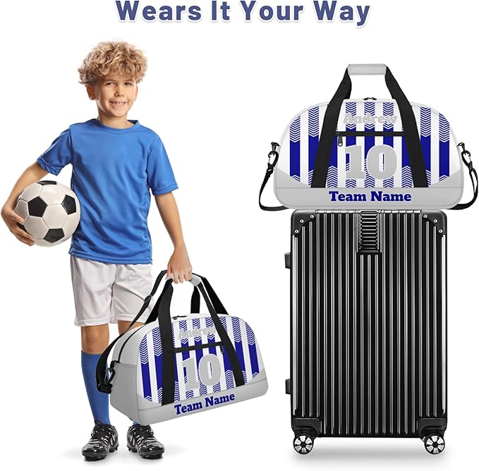 Basketball Soccer Gifts for Boys Girls - Custom Sports Duffle Bag, Personalized Name & Team Bag, Water-Resistant Gym Bag for Basketball, Soccer, Volleyball | Y-Navy Light Grey