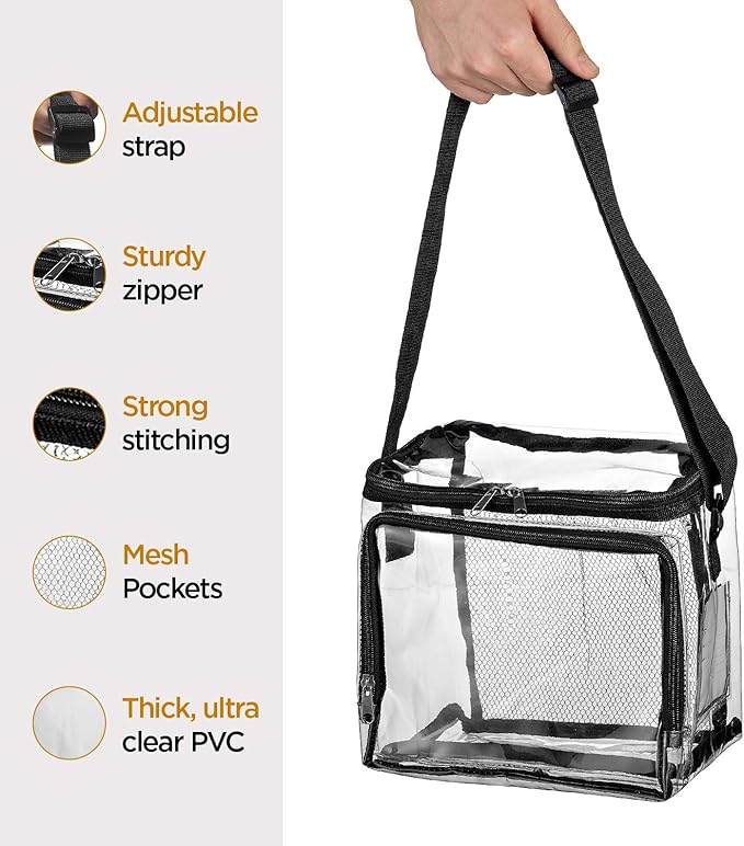 SP HOME GOODS Stadium Approved Clear Tote Bag with Adjustable Strap, Front Storage Compartment, and Mesh Pockets - See Through Zippered Clear lunch Bags for Work, School, Concerts
