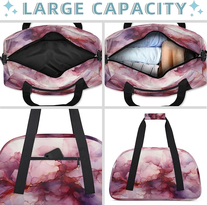 Sports Duffel Bags, Purple And Gold Watercolor Splatter Water-Resistant Gym Duffle Bag for Men Women, Lightweight Weekender Overnight Bag for Fitness, Workout, Travel