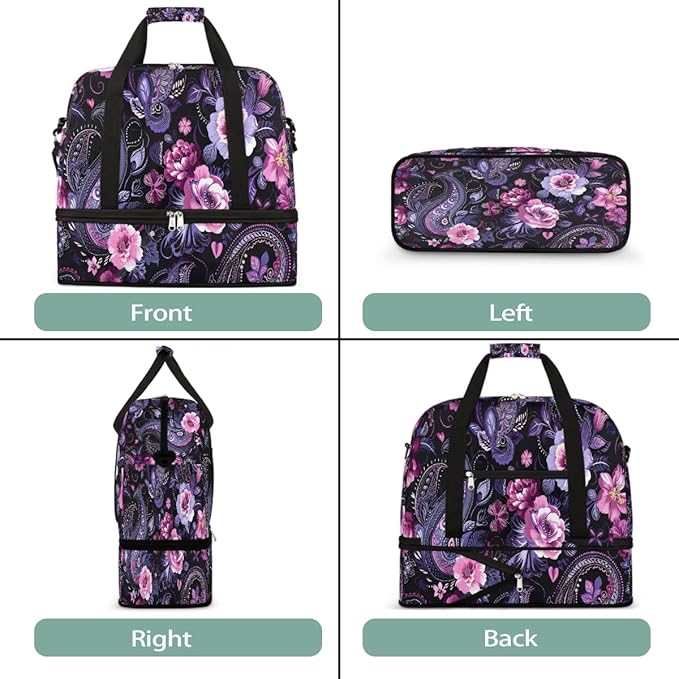 Pink Paisley Abstract Psychedelic Large Weekender Bag with Shoe Compartment Travel Duffel Bags for Women Carry On Hospital Overnight Bag Foldable Personal Item Travel Bags Tote Gym Sports Airplanes