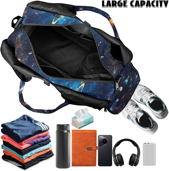 Mens Travel Bag with Shoes Compartment, Duffle Gym Bag with Yoga Mat, Detachable Strap, Sport Totes Ventilated Lightweight Overnight Bag