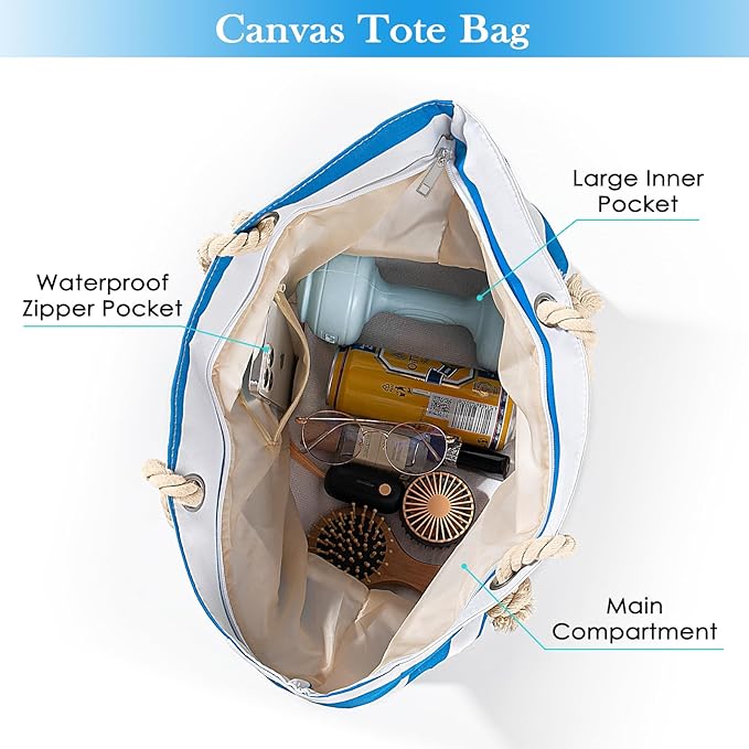 Pleneal Beach Bags For Women - Large Beach Bags with Zipper Waterproof Sandproof Swim Pool Beach Bag