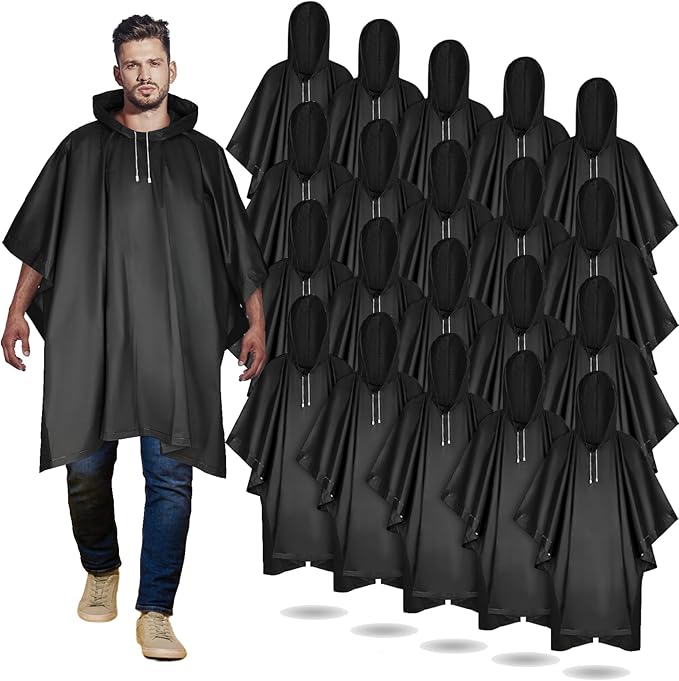 Zhehao 20 Pcs Rain Ponchos for Adult, Reusable Waterproof Plastic Rain Coat with Hood Portable Rainwear for Outdoor