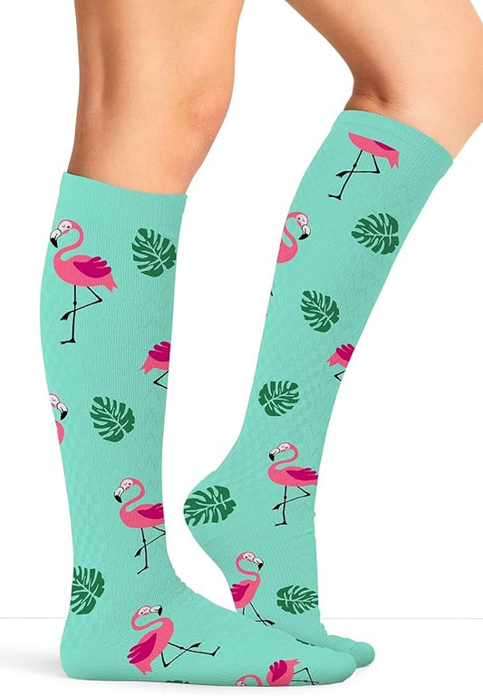Cherokee Women's 10-15mmHg Compression Socks – Fun Print Knee Highs with Light Support, Soft Feel - PRINTSUPPORT