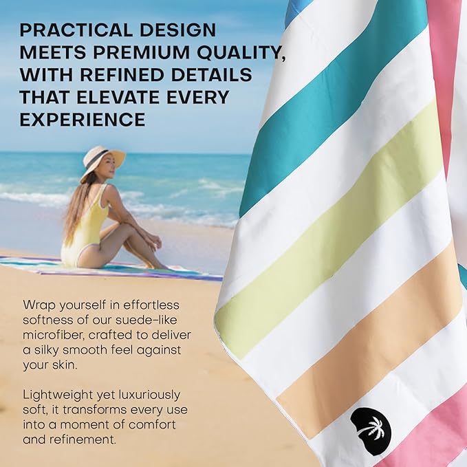Microfiber Quick-Dry Travel Towel – Super Absorbent, Lightweight, Compact – Sand Resistant, Soft, Mesh Carry Bag – Beach, Pool, Gym, (Rainbow)