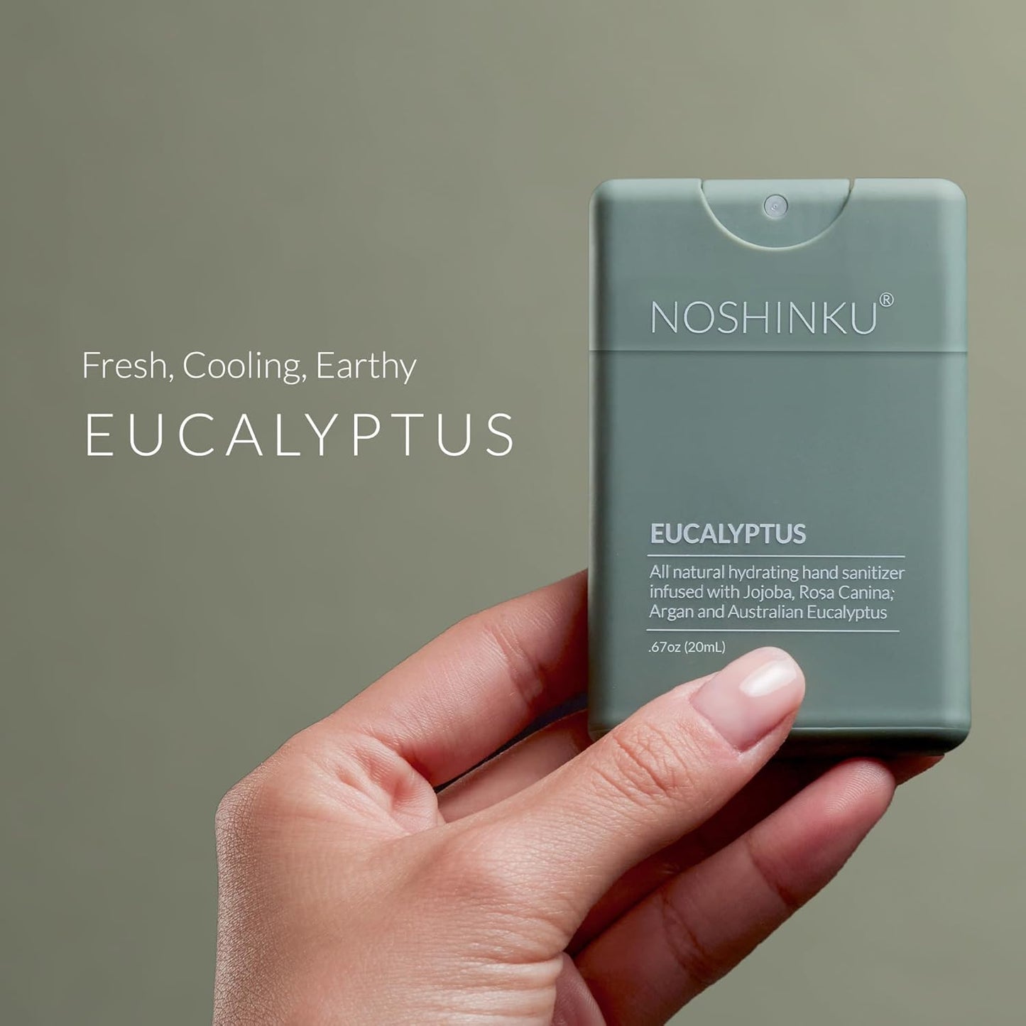 Noshinku - Refillable Hand Sanitizer Eucalyptus 3-Pack, Travel Size Spray with Hydrating Botanical Oils, Natural Ingredients, All Natural Fragrances, Sugarcane Derived Alcohol, No Parabens, No Dyes