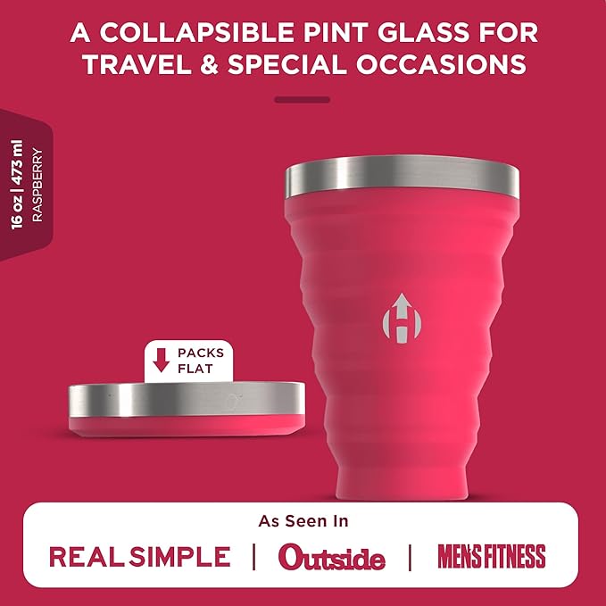 HYDAWAY 16oz Collapsible Travel Cup - Silicone Collapsible Cup with Stainless Steel Rim, BPA-Free, Reusable, Durable for Camping, Travel & Everyday Use