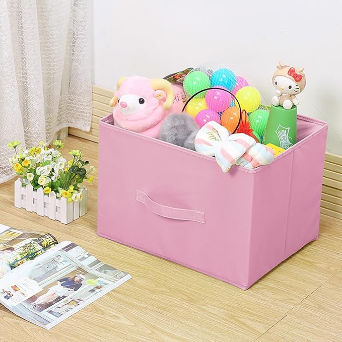 Pink Storage Bins 3Pack 9.0"x7.5"x7.5" Fabirc Foldable Closet Toy Organizer Collapsible Cloth