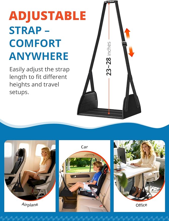 2-Pack Airplane Foot Hammock, Bundle 2-Pack Travel Pillows for Airplanes with Chin Strap