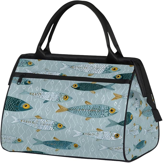 Gym Bag for Women Men, Cute Fish Pattern Sports Duffel Bags, Waterproof Travel Weekender Overnight Carry On Tote Bags for Travel Sports