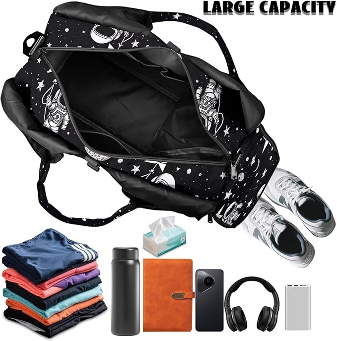 Gym Sports Duffle Bag with Shoe Compartment, Wet Dry Storage Pockets, Mens Travel Bag Yoga Mat Portable Weekender Bags for Camping Fishing Cycling