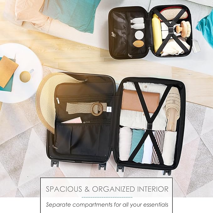 22 Inch Carry On Luggage, Carry On Suitcase with Wheels, Hardside Luggage Carry-On, Expandable Pink Small Suitcase, Hard Shell Carry-on Luggage, Spinner Luggage with Cosmetic Bag