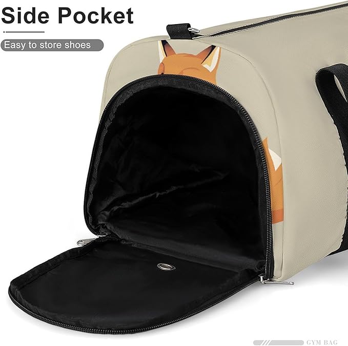 Oxford Cloth A Cartoon Fox Gym Bag,Duffle Bag with Shoes Compartment And Adjustable Shoulder Straps，Weekender Bags for Men Women.