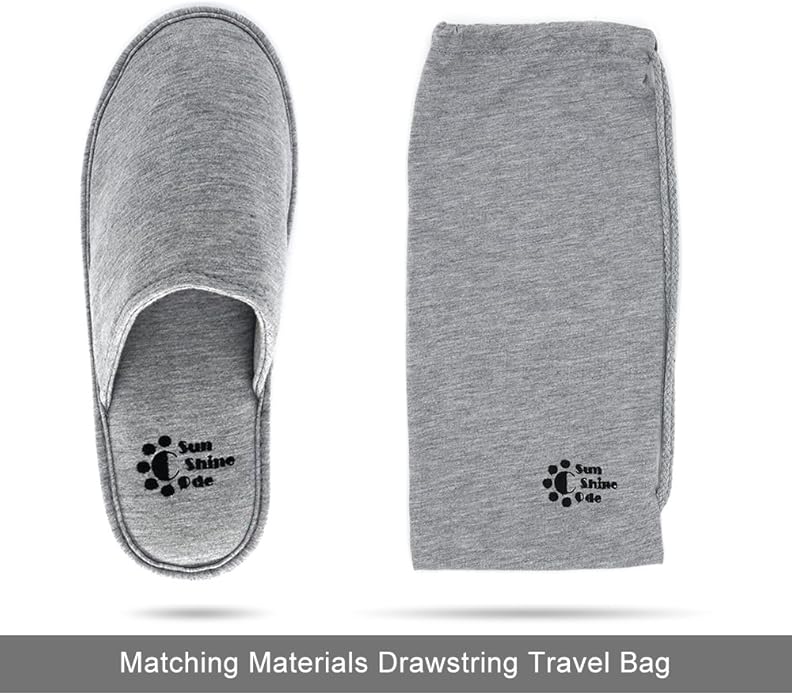Sunshine Code Men's Memory Foam Cotton Washable Slippers with Matching Travel Bag for Home Hotel Spa Bedroom