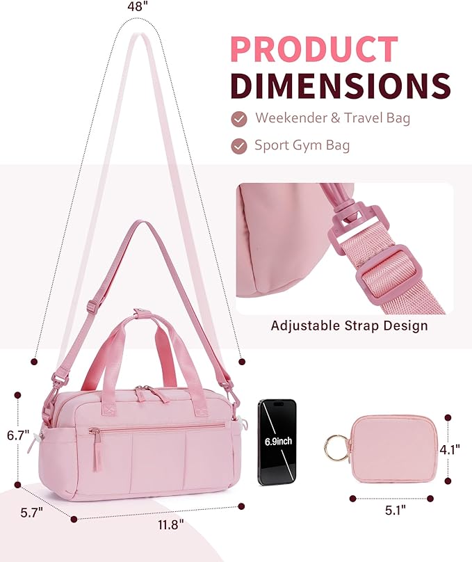 Ceneda Small Gym Bag for Women, Quilted Puffer Tote with Wet Pocket & Coin Purse, Lightweight Mini Sports Travel Duffle with Crossbody Strap, Water-Resistant for Workout, Yoga, Daily Commute