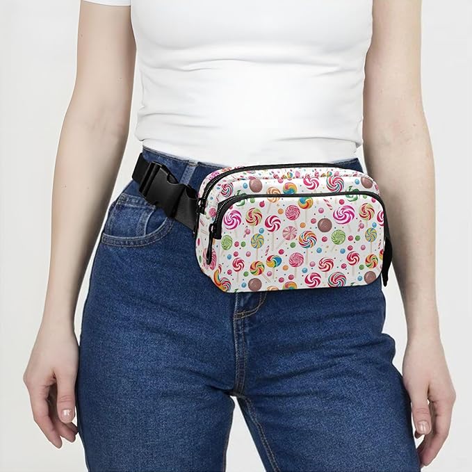 Kawaii Lollipop Fanny Pack for Women Men Water Resistant Fashion Waist Packs with Adjustable Strap Belt Bag for Travel Workout Jogging Hiking 21220360