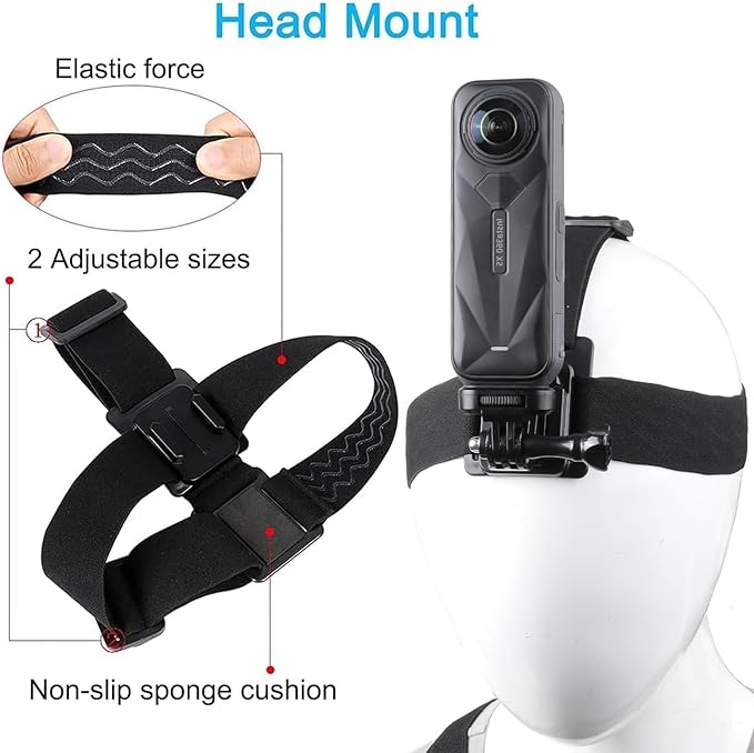 Accessories Kit for Insta360 One X5/X4/X3/X2/X, One R, X and GoPro Hero 9,New Quick Release Head Strap Mount + Chest Mount Harness + Backpack Strap Clip + 360°Rotating Wrist Strap