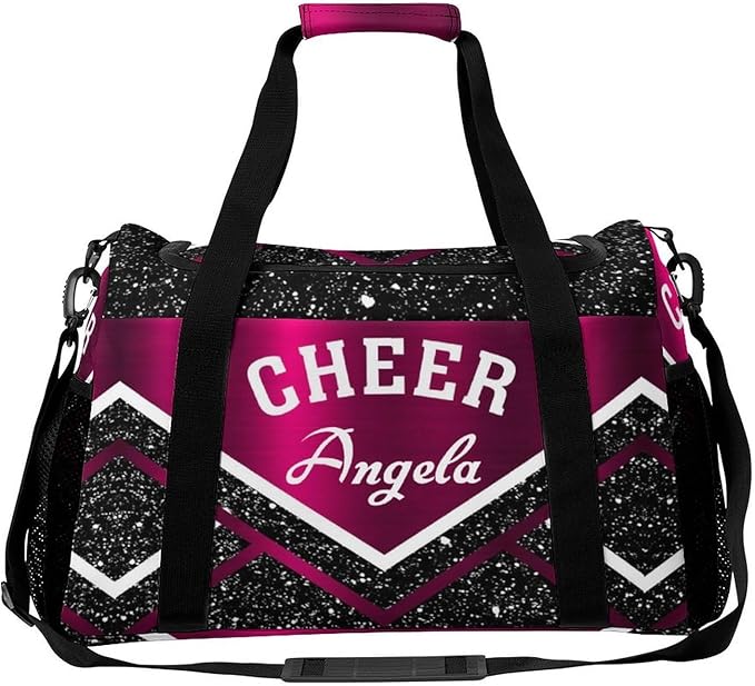 Cheer Rose Red Black Glitte Print Waterproof Duffel Bag Gym Dance Sport Perform Training Travel Bag for Teens Adults Women Men Multifunctional Backpack
