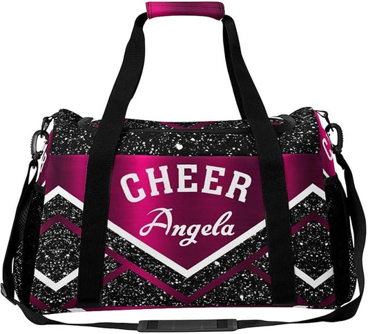 Cheer Rose Red Black Glitte Print Waterproof Duffel Bag Gym Dance Sport Perform Training Travel Bag for Teens Adults Women Men Multifunctional Backpack
