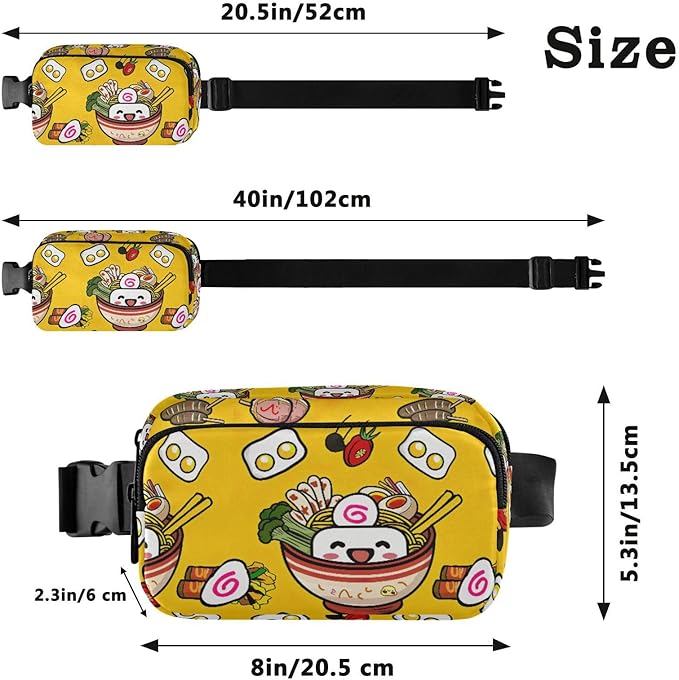 Kawaii Noddle Fanny Pack for Women Men Water Resistant Fashion Waist Packs with Adjustable Strap Belt Bag for Travel Workout Jogging Hiking 21219006