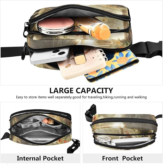 White Cat Sits by Flower Window Fanny Pack for Women Men Water Resistant Fashion Waist Packs with Adjustable Strap Belt Bag for Travel Workout Jogging Hiking 21220535