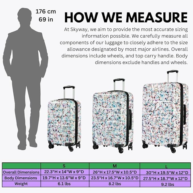 Skyway Epic 2.0 Hardside Lightweight and Durable ABS Shell Luggage, Spacious with 8-Wheel Spinners, Comfort Grip with Telescoping Handle, Men and Women, Confetti, 2-Piece Set (20,28)