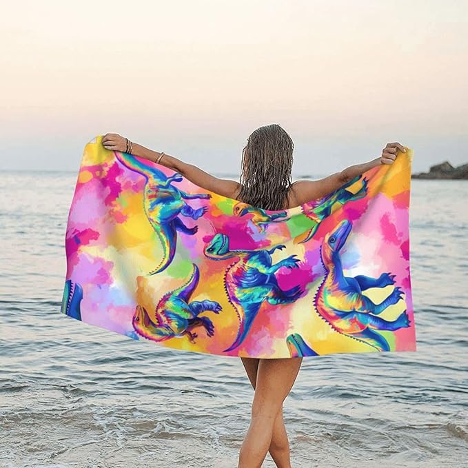 Red Green Dinosaur Sand Free Beach Towel – 31.5"X63" Quick Dry Microfiber Beach Towels for Travel, Swimming, Pool, and Camping, Absorbent and Compact Beach Essential for Women, and Men