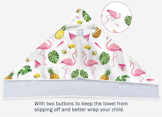 Bonsai Tree Summer Pink Flamingo Bright Hooded Beach Towel, Flamingo Lover Kids Poncho Towel for Boys Girls, Quick Dry 30''x50” Bath Towel for Pool Swiming Boys Gifts