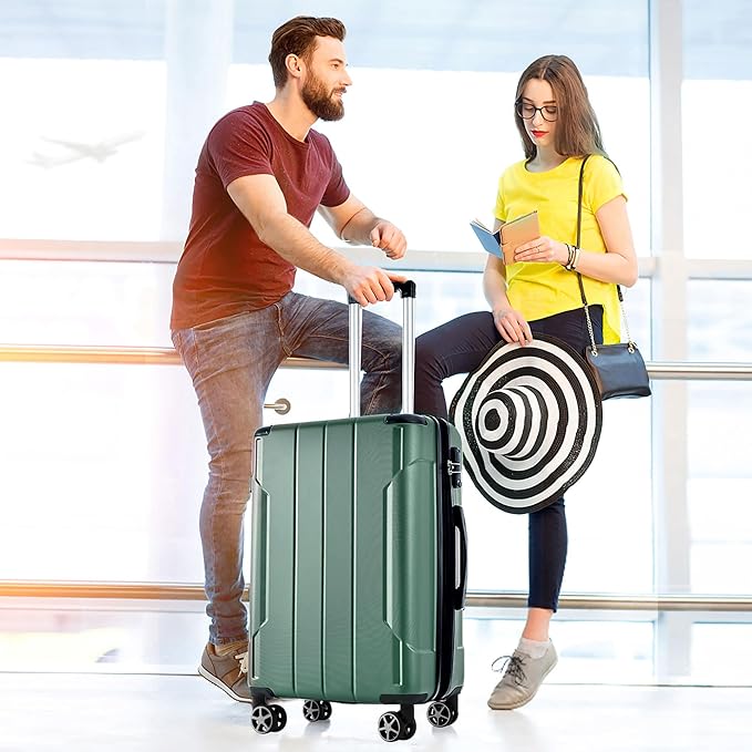 28 Inch Large Checked Luggage Hardside Suitcase with Spinner Wheels, Green Lightweight Expandable Hard Shell ABS Suitcases with TSA Lock, Large Travel Luggage for Women, Men