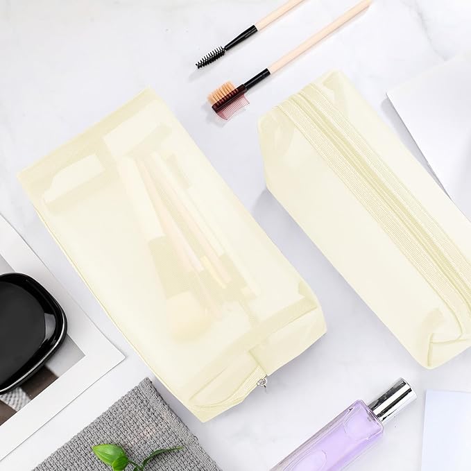 6 Pieces Mesh Makeup Bags Mesh Cosmetic Bag Portable Travel Organizing Zipper Pouch Toiletries Makeup Pouches for Home Office Travel Accessories