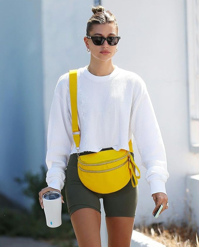 Pure Colour Crossbody Bag Bum Bag for Women,Spacious Purse Fanny Packs Belt Bag,Oversized Bum Bag (Colour Bum Bag-Yellow)